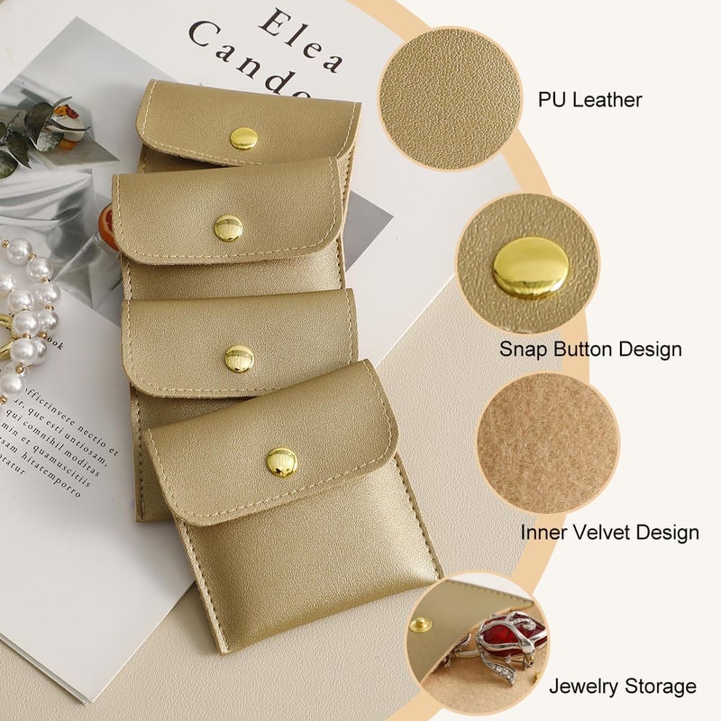 Handmade 40pcs PU Leather Small Bags for Jewelry 8 x 8cm Snap Button Jewelry Packaging Bag Gold Luxury Small Favor Bags Jewelry Gift Bags for Earrings Necklaces Bracelet Ring - Image 3